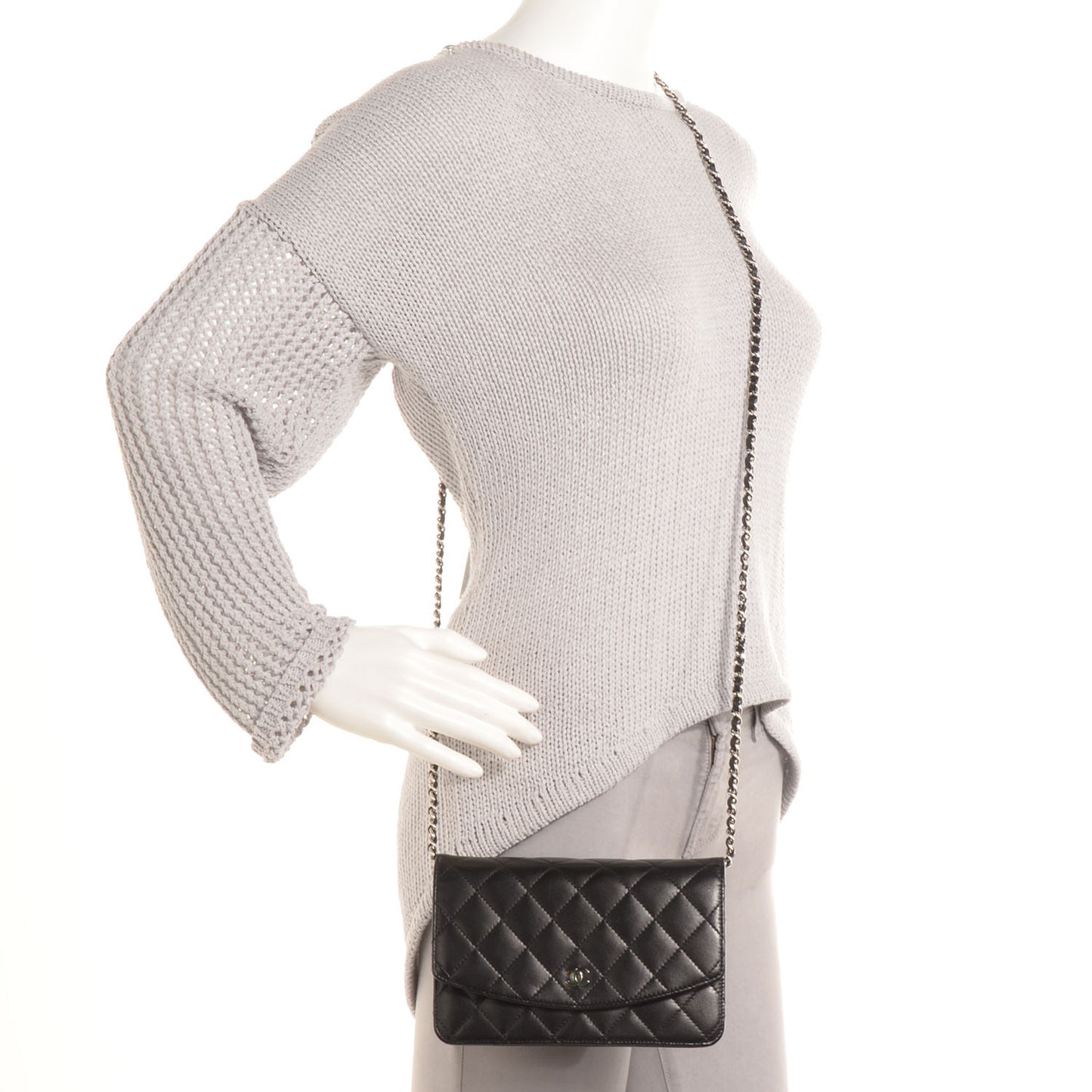 Lambskin Quilted Wallet On Chain WOC Black
