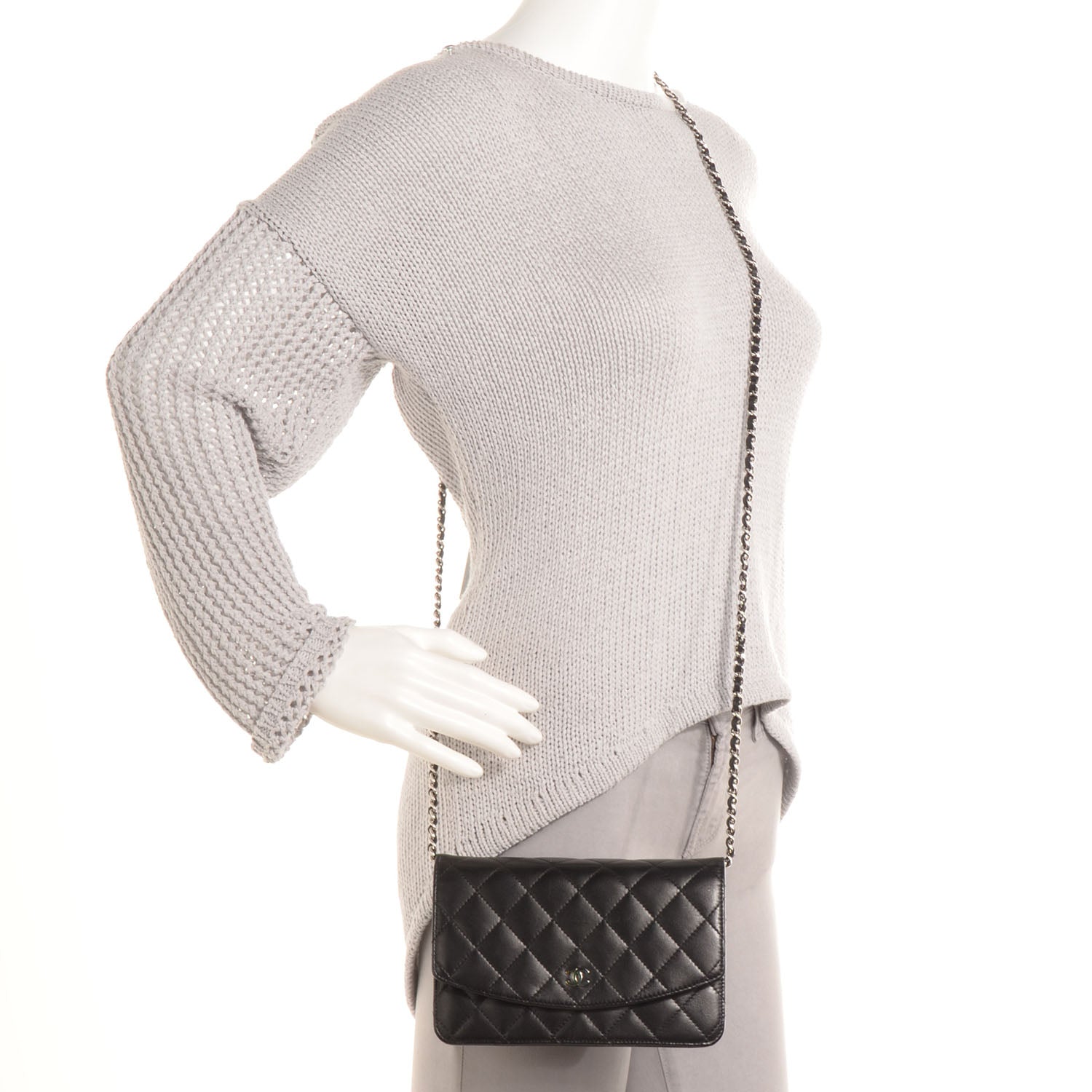 Chanel Lambskin Quilted Wallet On Chain WOC Black 2 of 9