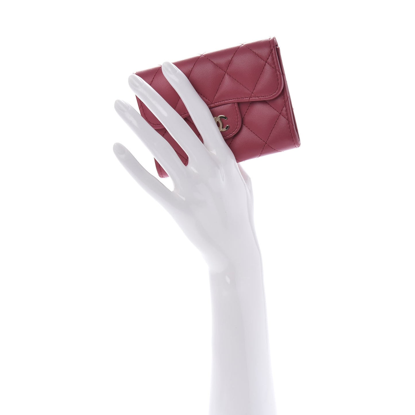 Lambskin Quilted Flap Card Holder Wallet Dark Pink
