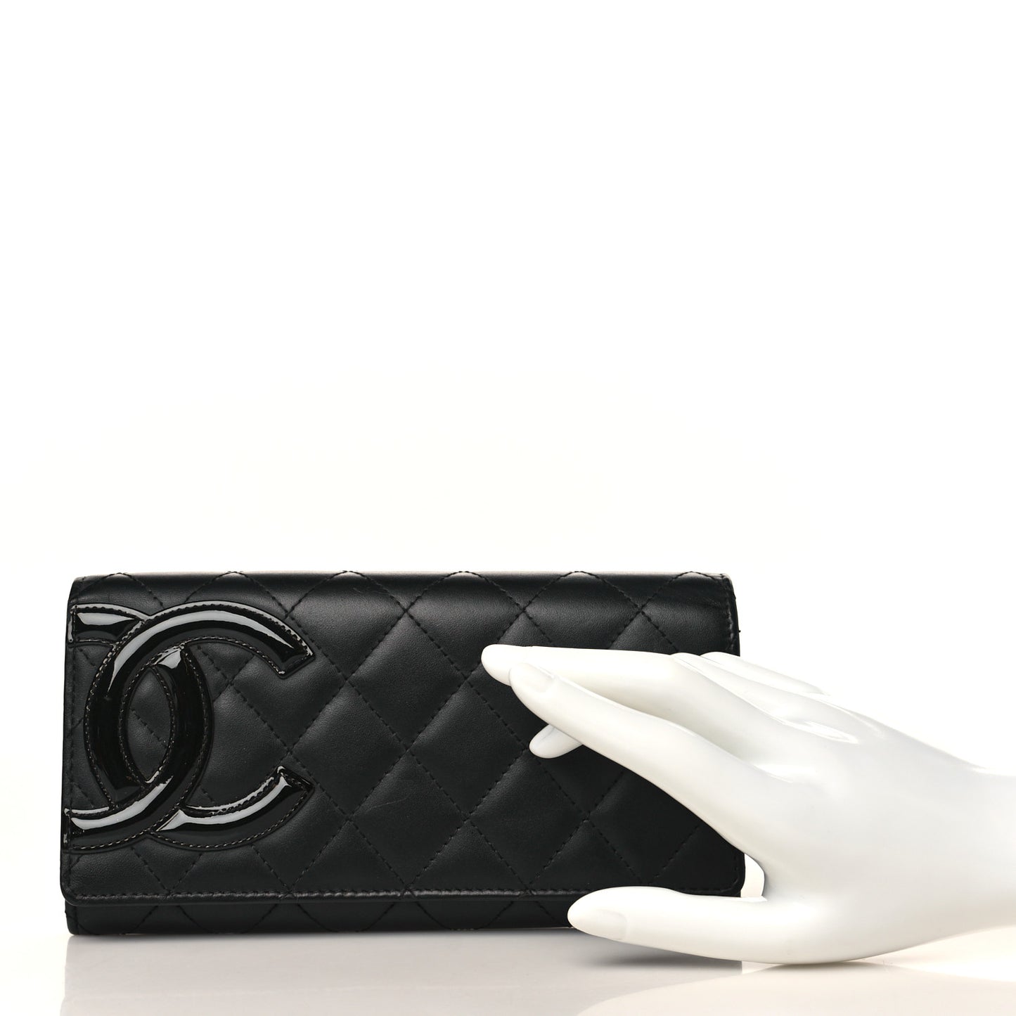 Calfskin Quilted Cambon Gusset Flap Wallet Black
