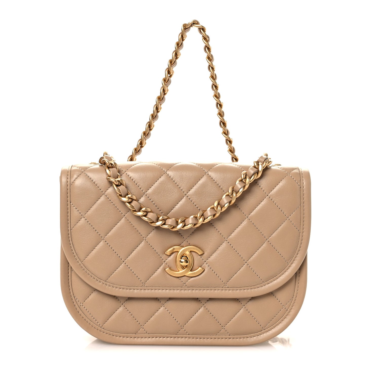 Calfskin Quilted Small Messenger Flap Beige
