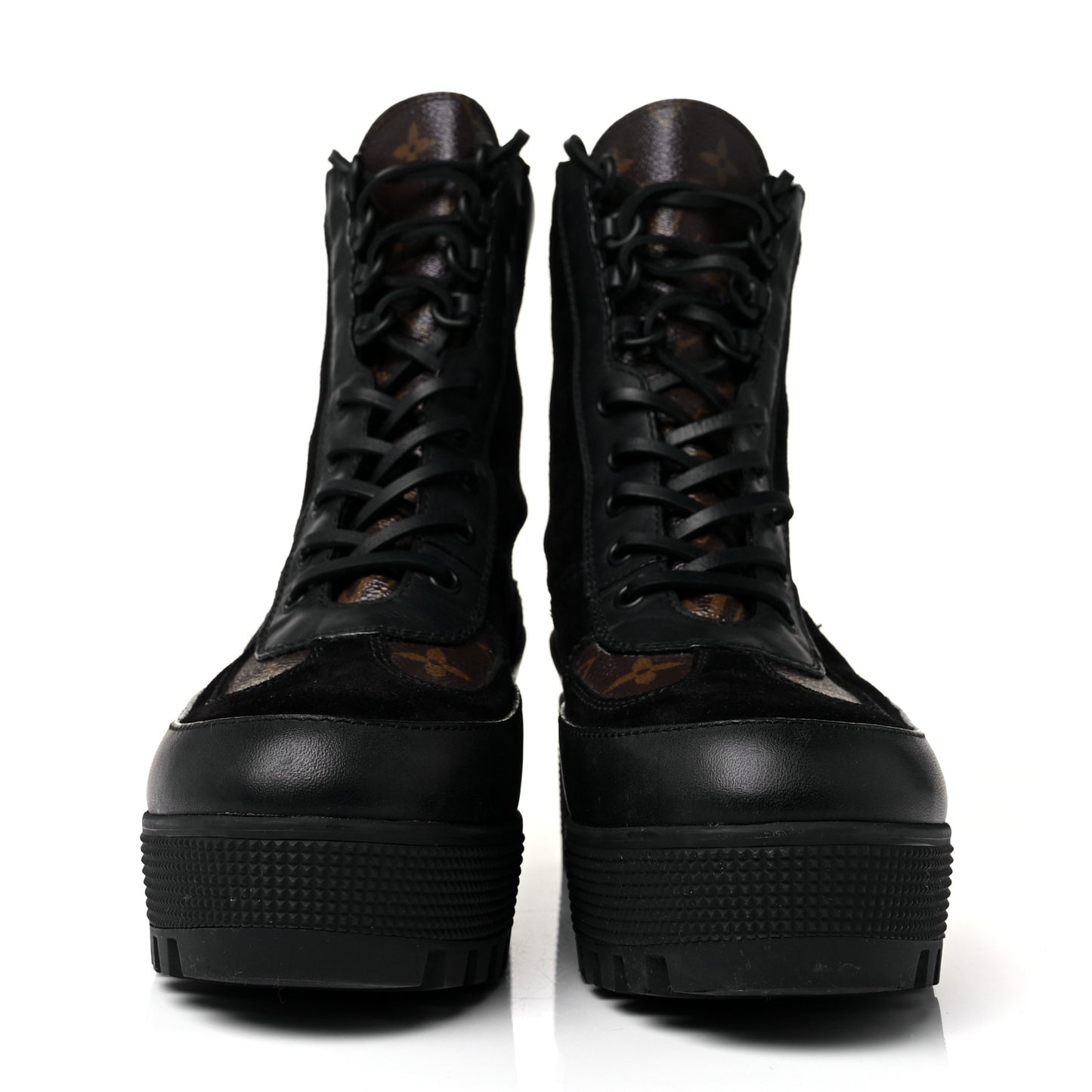 Suede Calfskin Monogram Laureate Platform Desert Boots 39.5 Black