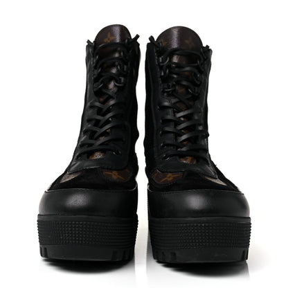 Louis Vuitton Suede Calfskin Monogram Laureate Platform Desert Boots 39.5 Black 2 of 7