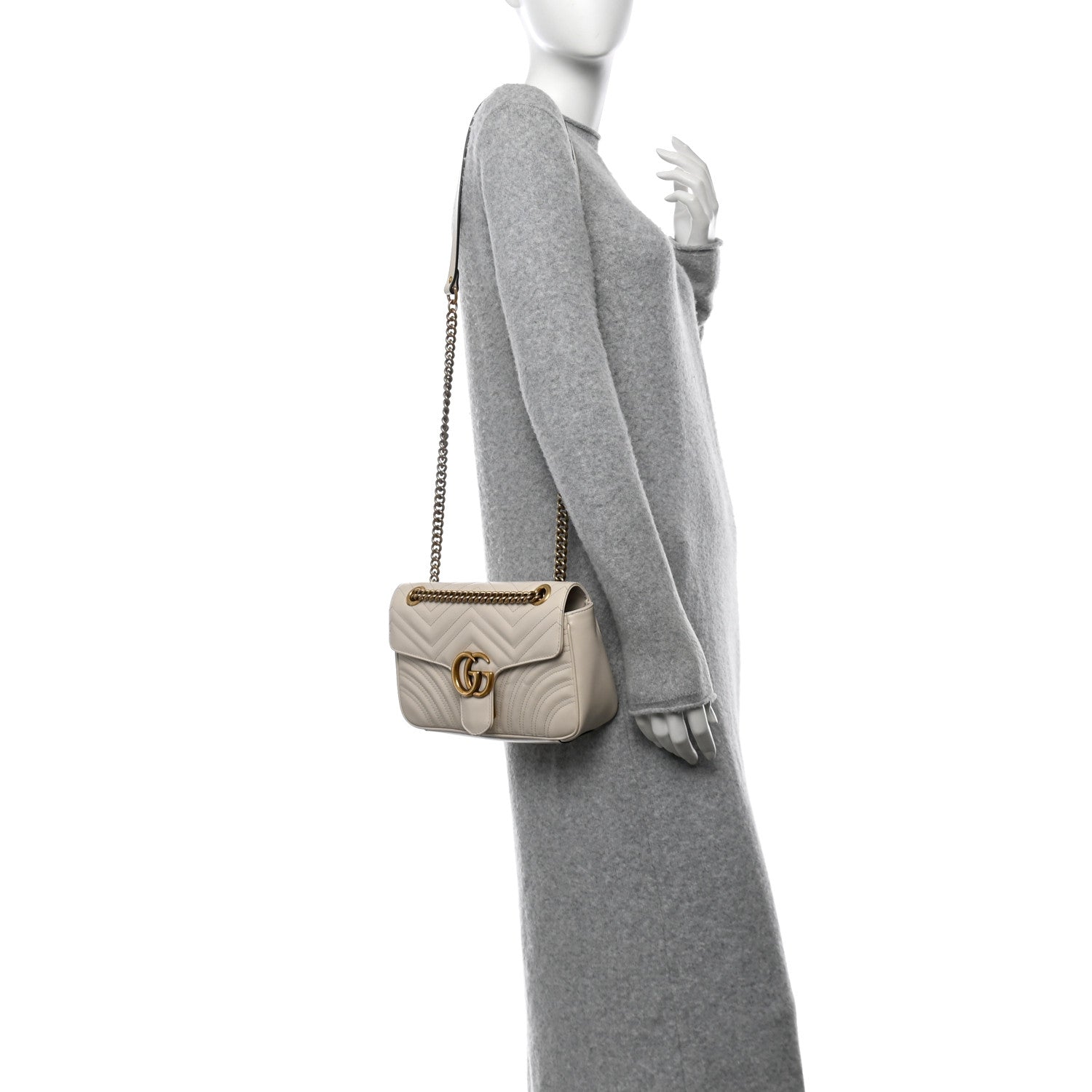 Gucci Calfskin Matelasse Small GG Marmont Shoulder Bag White 2 of 12