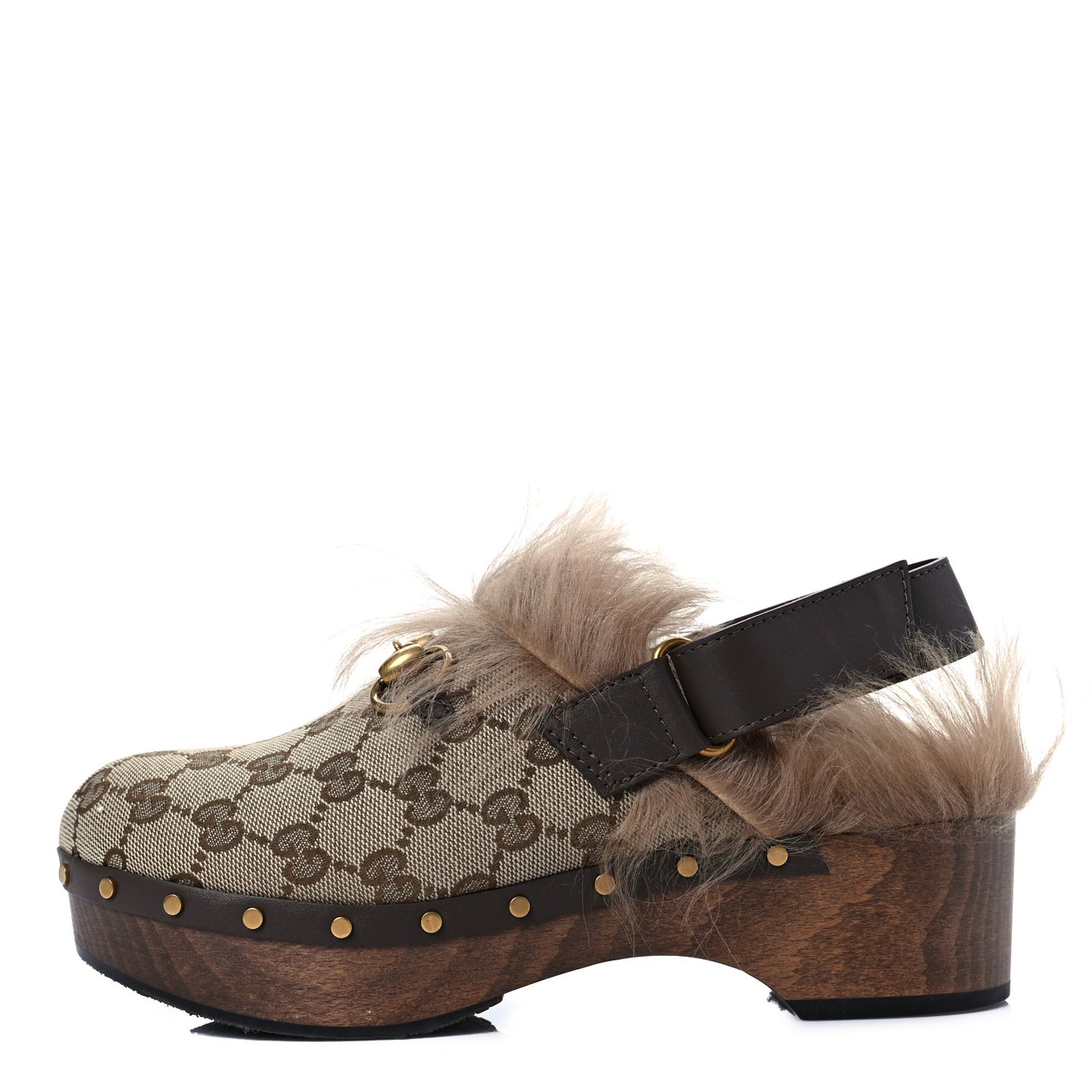 Monogram Calfskin Fur Horsebit Amstel Slingback Clogs 37.5 Beige Ebony New Acero Naturale