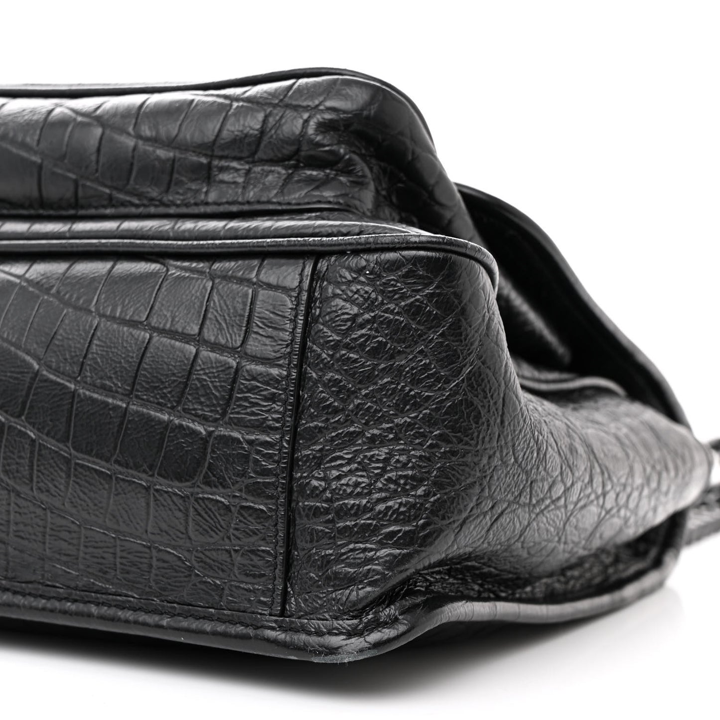 Crocodile Embossed Lambskin Monogram Medium Niki Chain Satchel Black