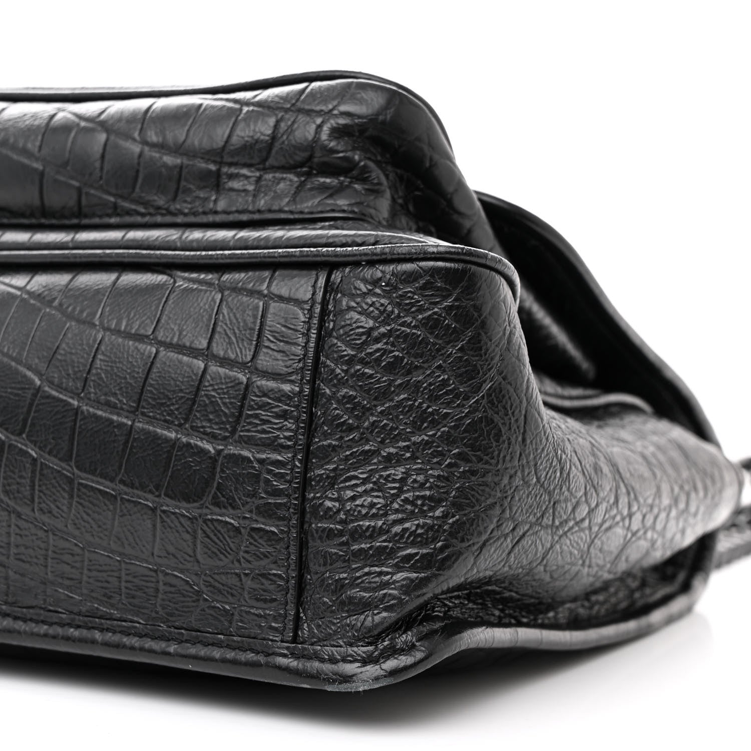 Saint Laurent Crocodile Embossed Lambskin Monogram Medium Niki Chain Satchel Black 10 of 14