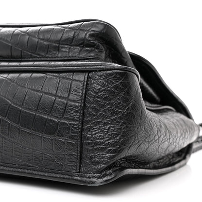 Saint Laurent Crocodile Embossed Lambskin Monogram Medium Niki Chain Satchel Black 10 of 14