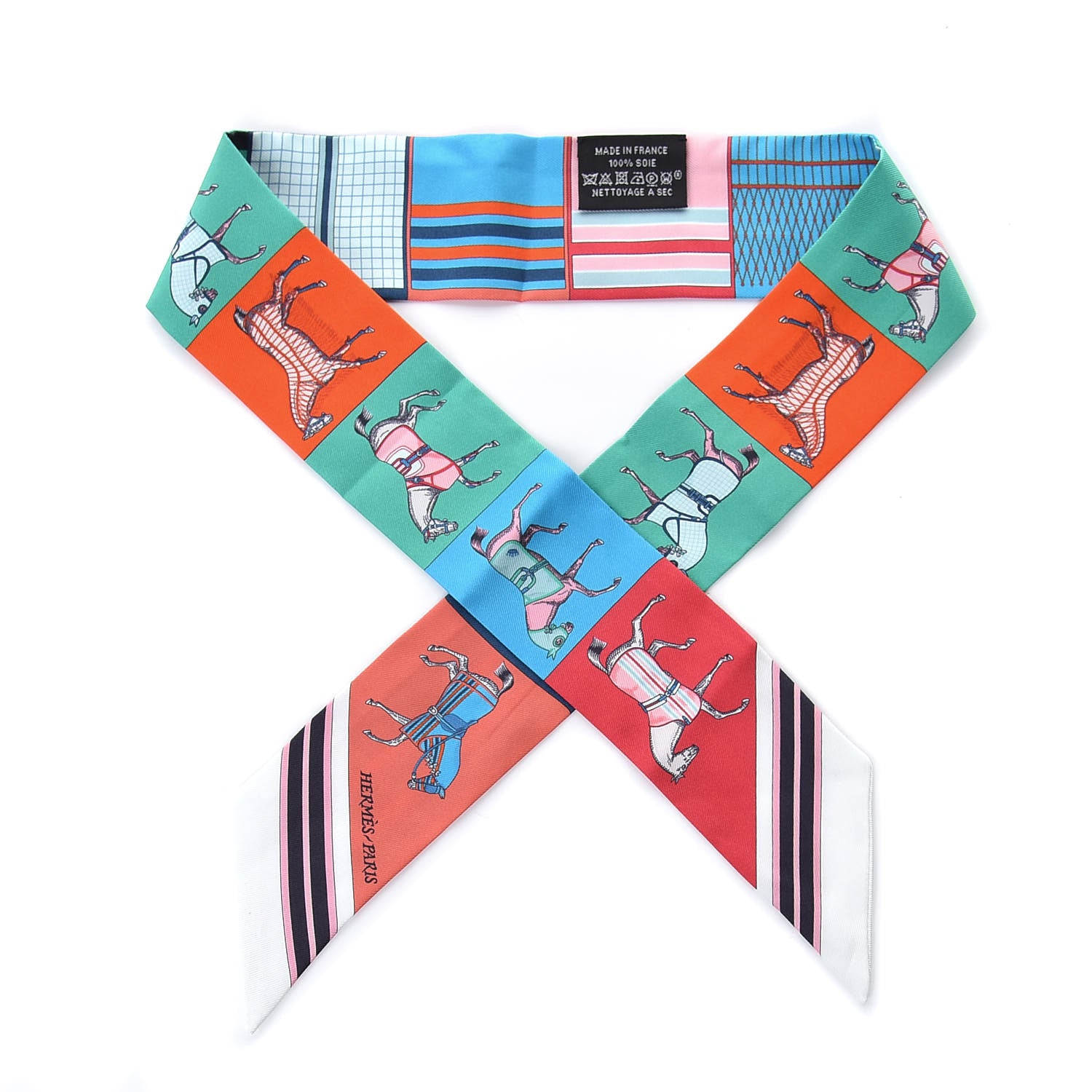 Hermes Silk Couvertures Nouvelles Twilly Blanc Vert Orange 1 of 5