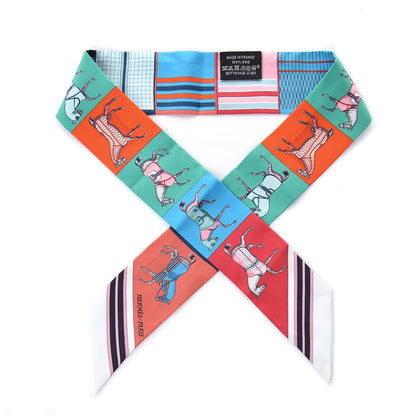 Hermes Silk Couvertures Nouvelles Twilly Blanc Vert Orange 1 of 5