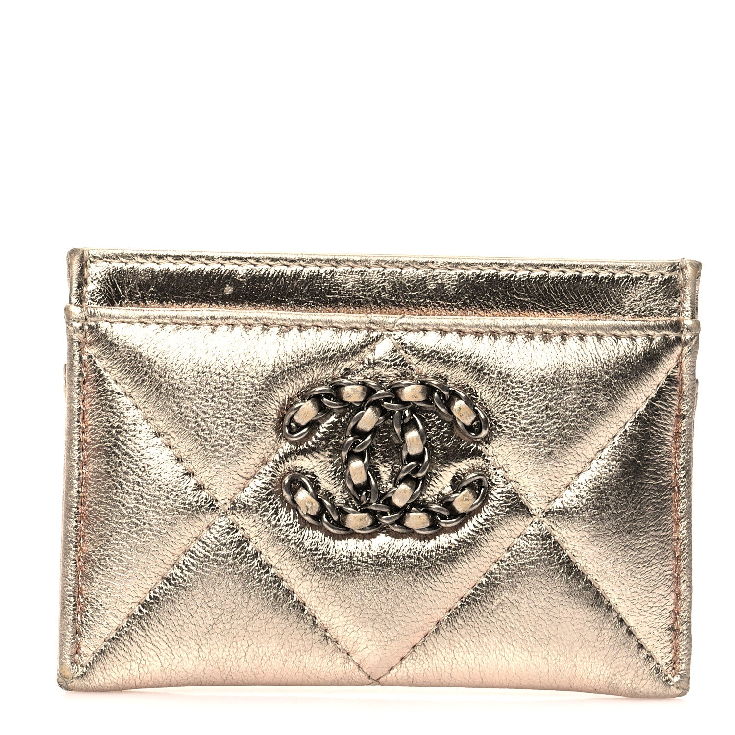 Chanel Metallic Lambskin Quilted Chanel 19 Card Holder Gold 1 of 11