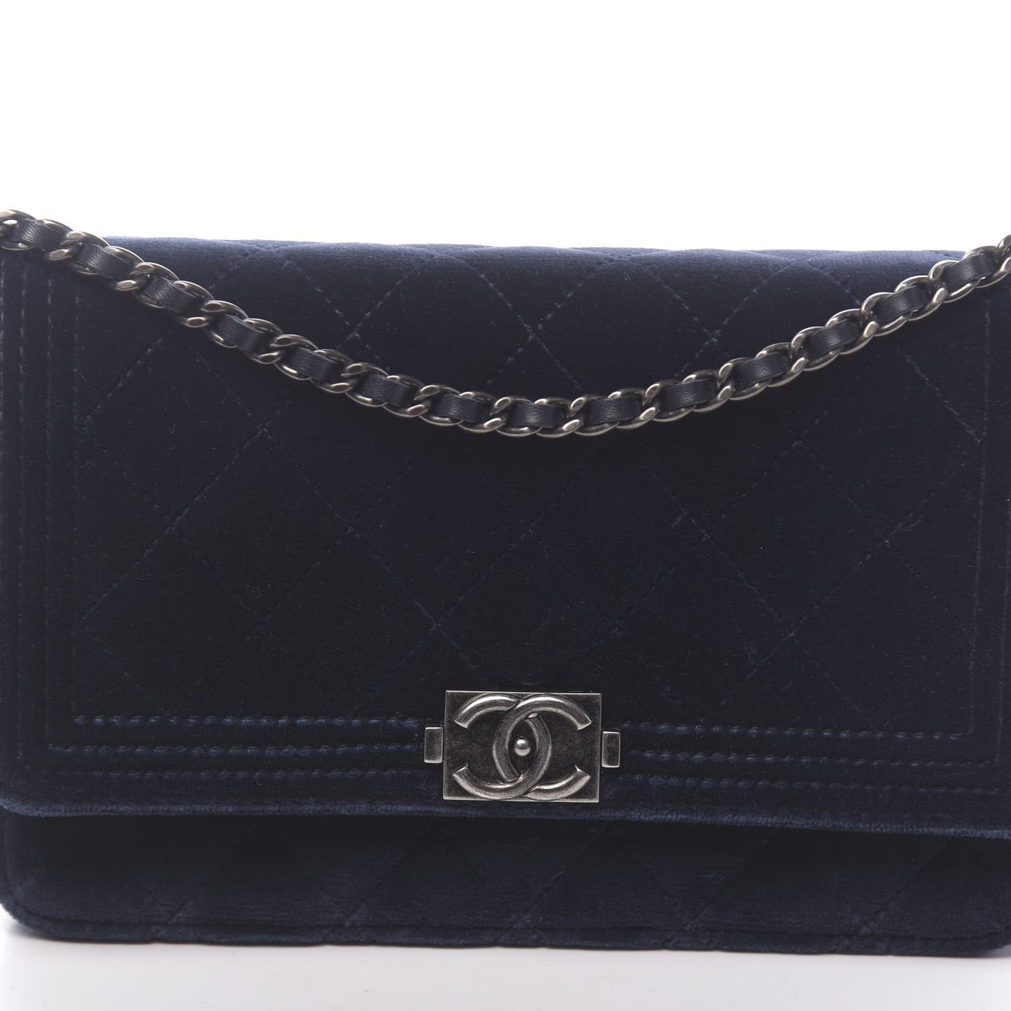 Velvet Quilted Boy Wallet On Chain WOC Navy