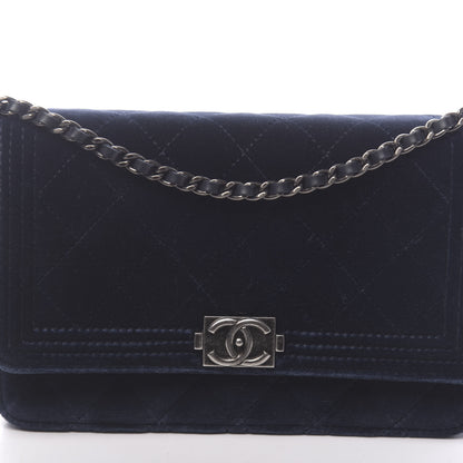 Chanel Velvet Quilted Boy Wallet On Chain WOC Navy 11 of 14