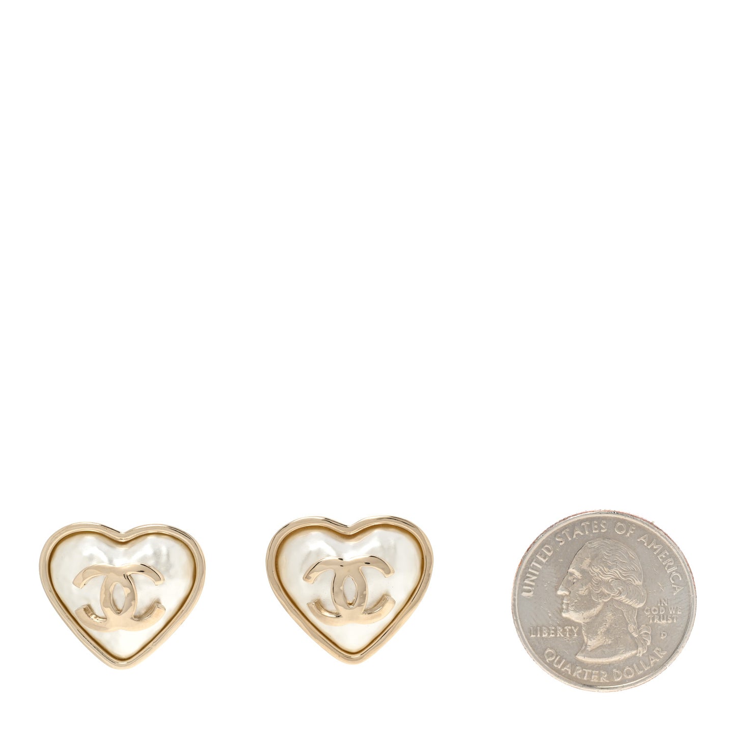 Pearl CC Heart Earrings Gold