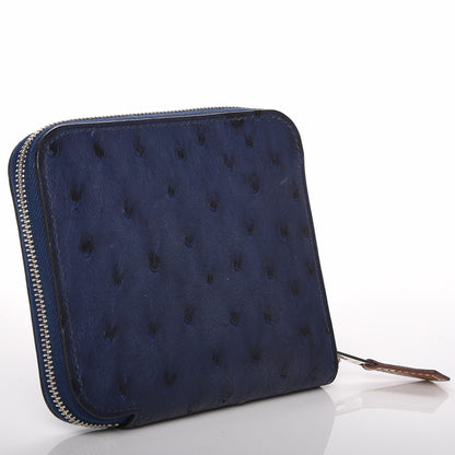 Hermes Ostrich Silk'in Compact Wallet Bleu Saphir 3 of 8