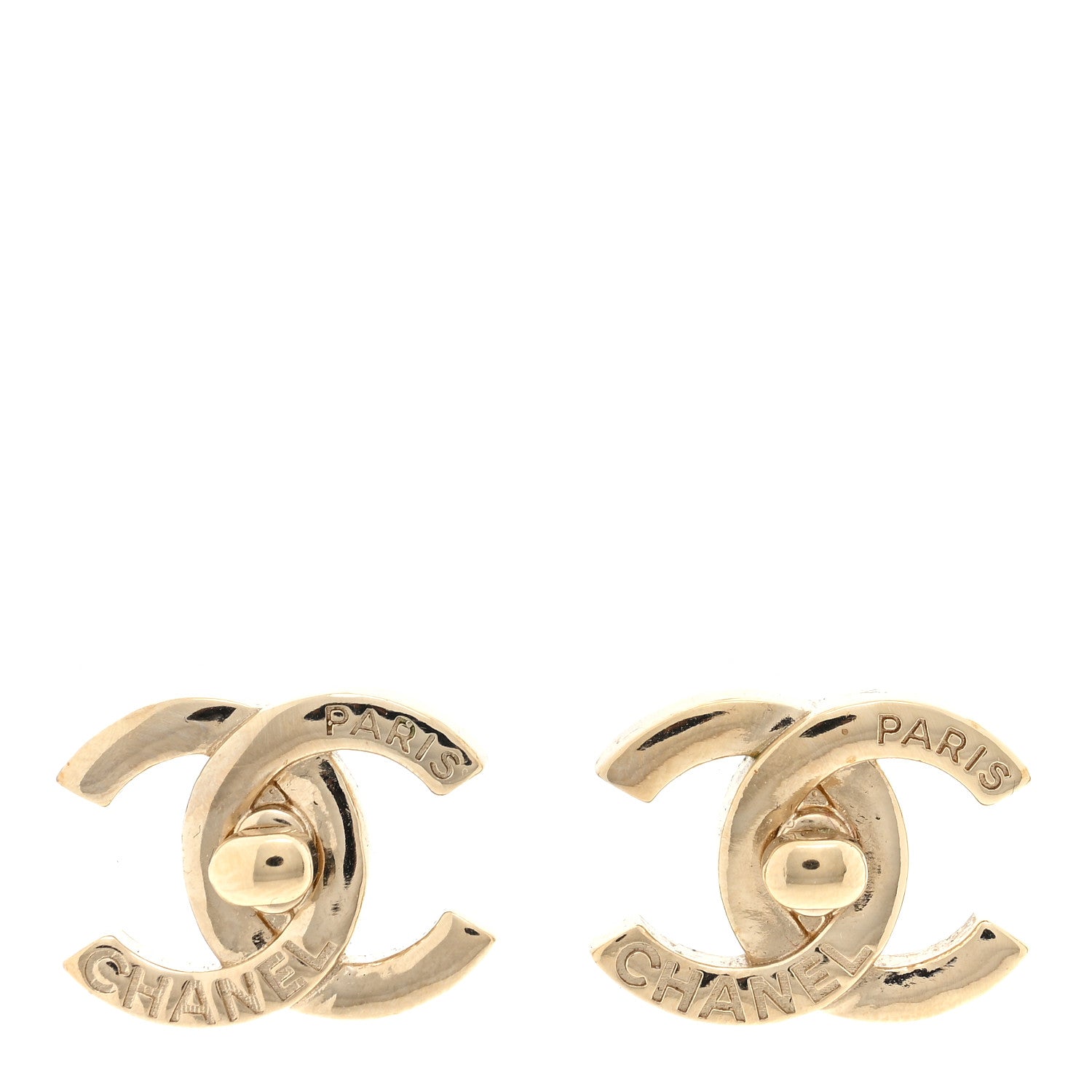 Chanel Metal Logo CC Turnlock Earrings Gold 1 of 4