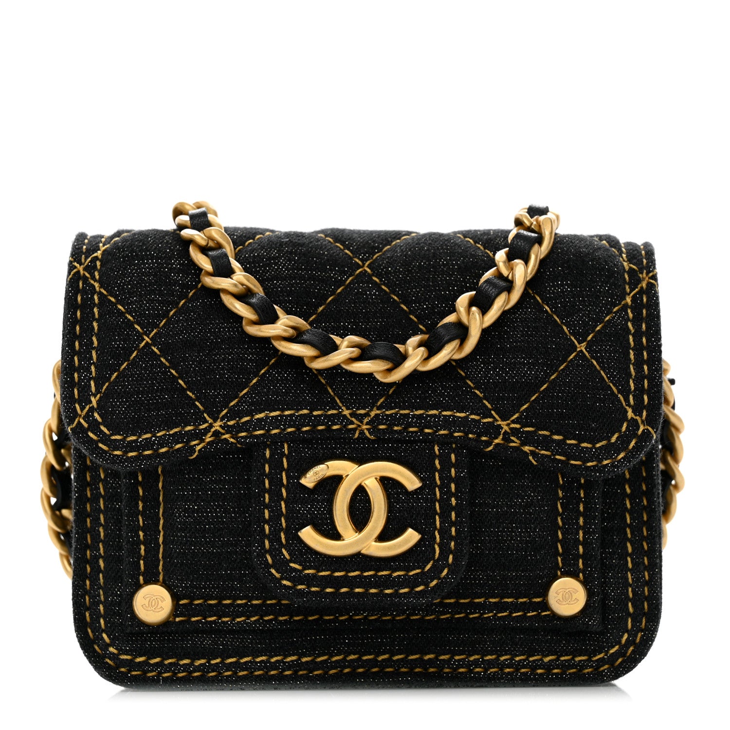 Chanel Denim Quilted Double You Card Holder On Chain Blue 1 of 10