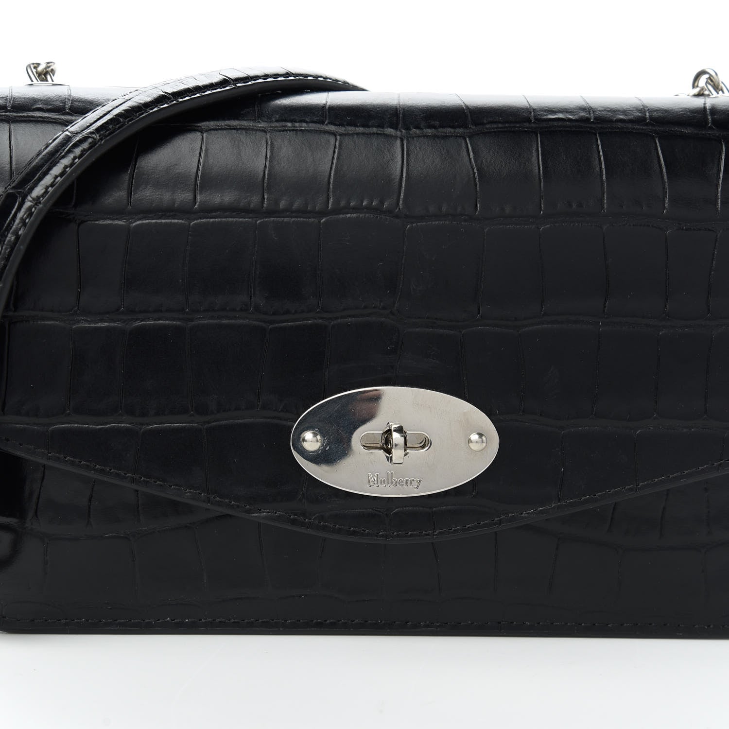 Mulberry Crocodile Embossed Calfskin Small Darley Black 9 of 11