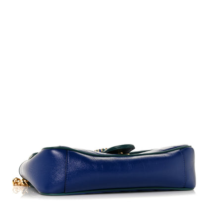 Gucci Azalea Calfskin Enamel Matelasse Diagonal Small Torchon GG Marmont Shoulder Bag Imperial Blue Pavone 3 of 10