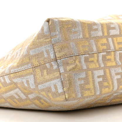 Fendi Metallic Canvas Zucca Roll Tote Beige Oro 10 of 18