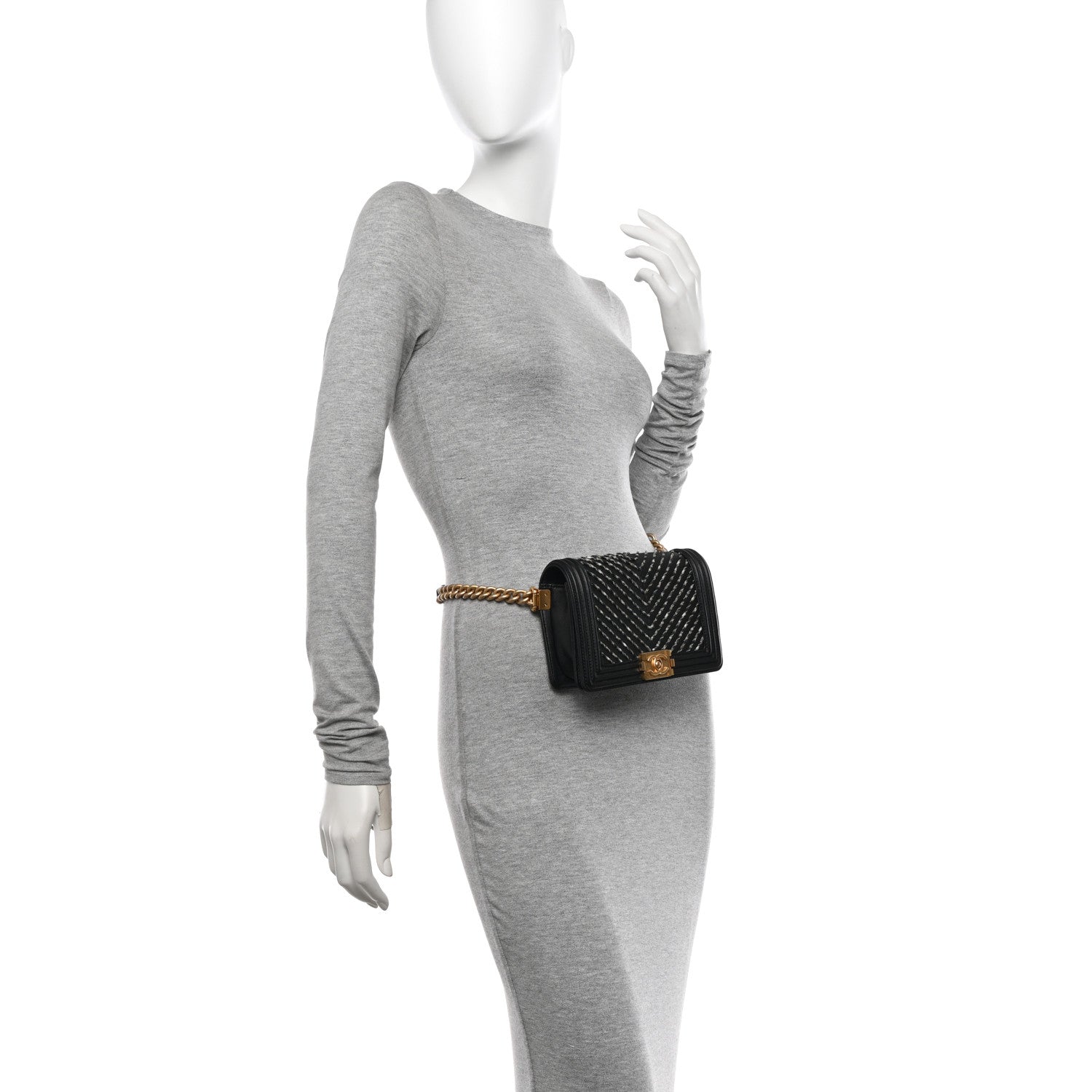 Chanel Calfskin Chevron Embroidered Boy By The Sea Flap Waist Belt Bag Black 2 of 10