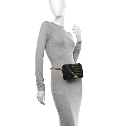 Chanel Calfskin Chevron Embroidered Boy By The Sea Flap Waist Belt Bag Black 2 of 10