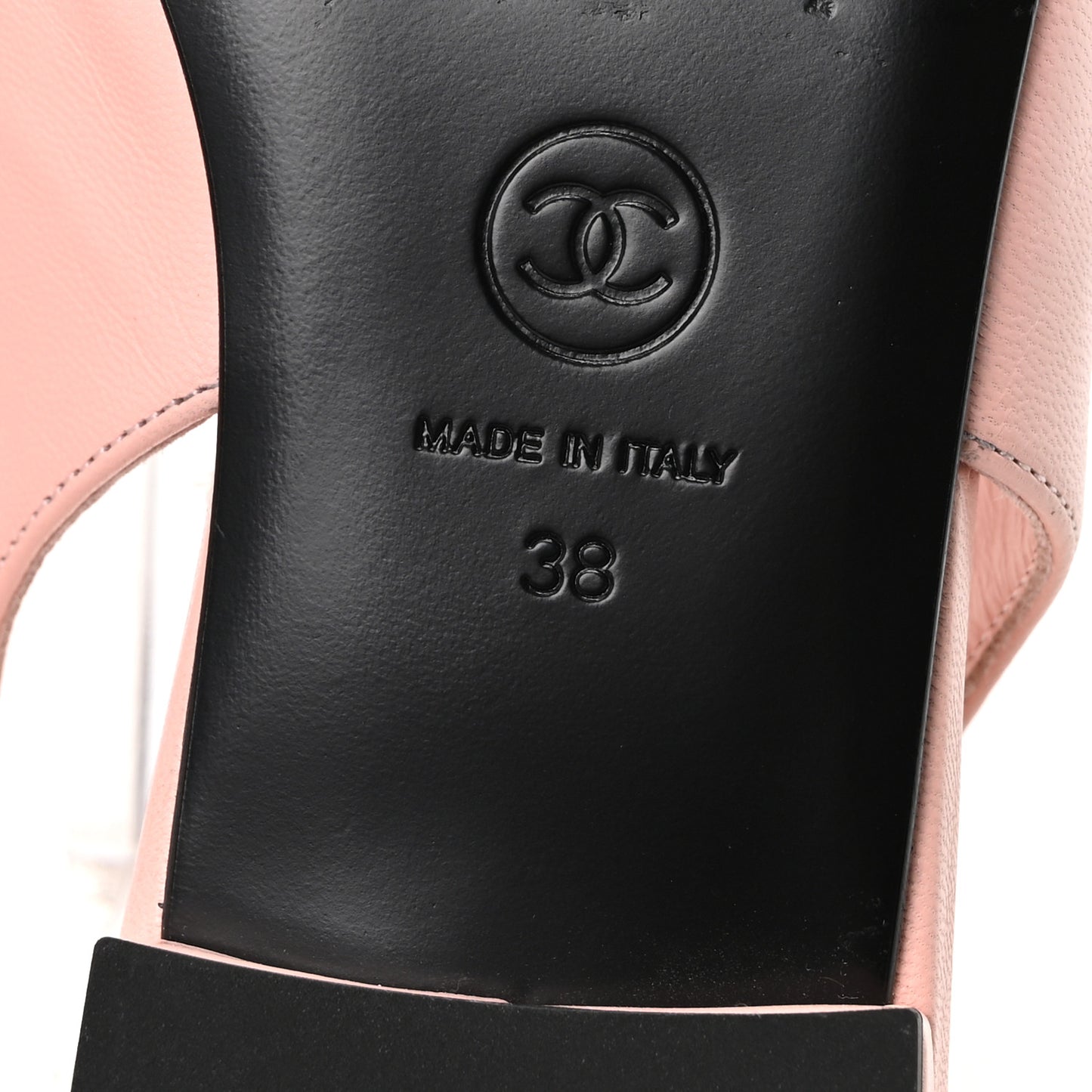 Goatskin Grosgrain Pointed Toe CC Slingback Flats 38 Pink Black