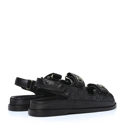 Chanel Grained Calfskin Velcro Dad Sandals 36.5 Black 3 of 8