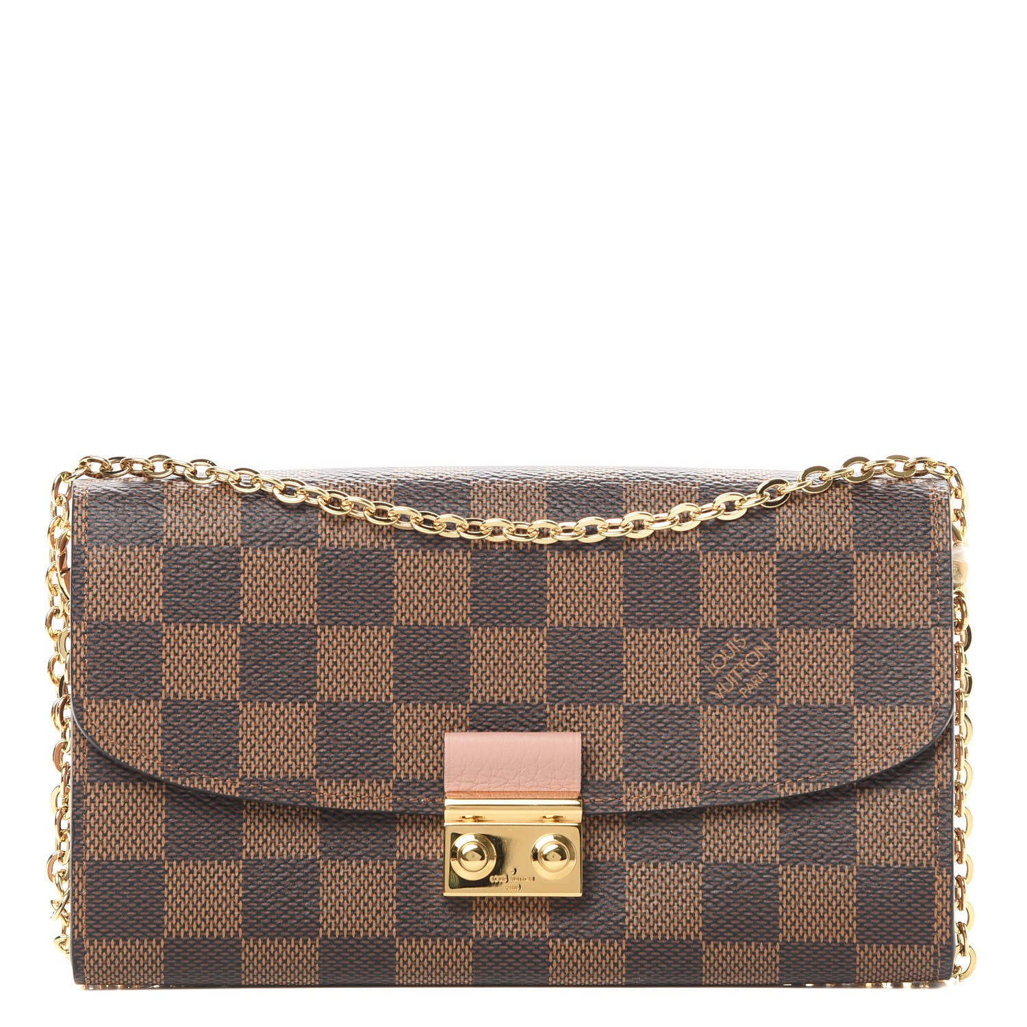 Louis Vuitton Damier Ebene Croisette Chain Wallet Rose Ballerine 1 of 11