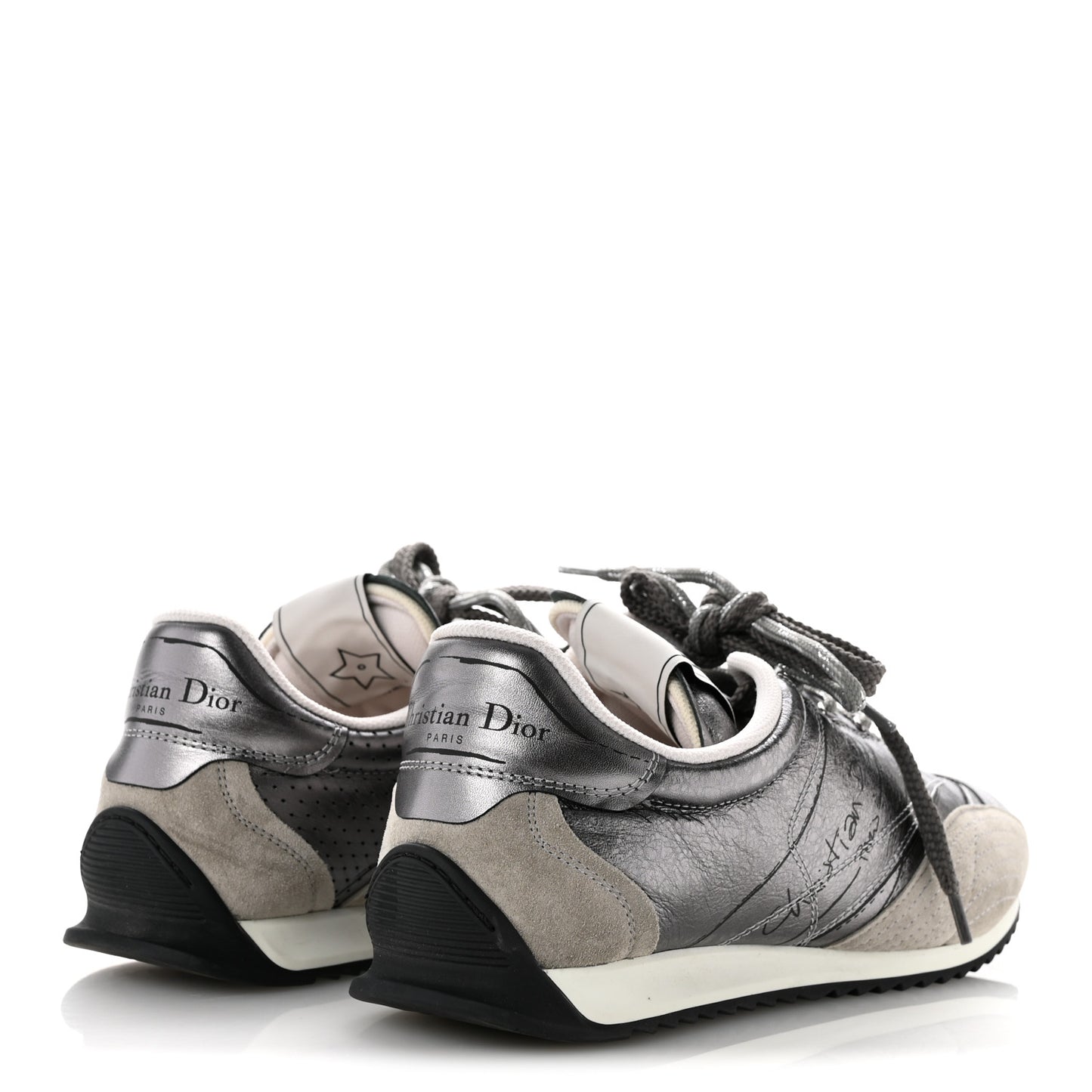 Metallic Lambskin Suede Womens D-Sketch Sneakers 39 Steel