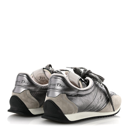 Christian Dior Metallic Lambskin Suede Womens D-Sketch Sneakers 39 Steel 5 of 11