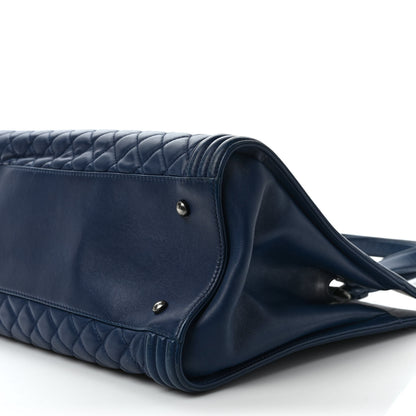 Chanel Calfskin Quilted Boy Shopping Tote Navy Blue 9 of 11