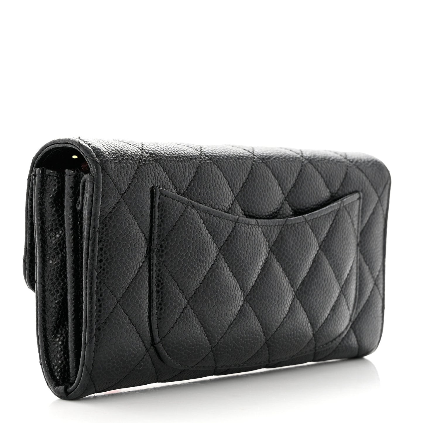Caviar Quilted Large Gusset Flap Wallet Black