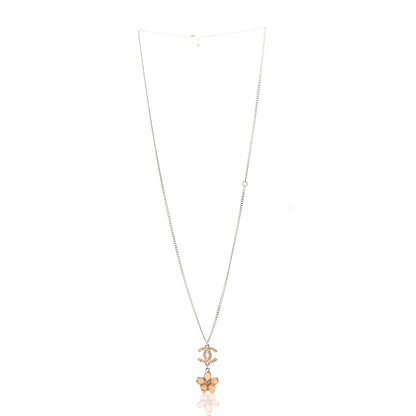 Chanel Enamel Crystal CC Camellia Pendant Necklace Beige Gold 3 of 5