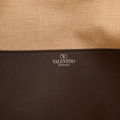 Valentino Garavani Synthetic Raffia Calfskin Rockstud Garden Tote Bag Tobacco Cacao 6 of 9