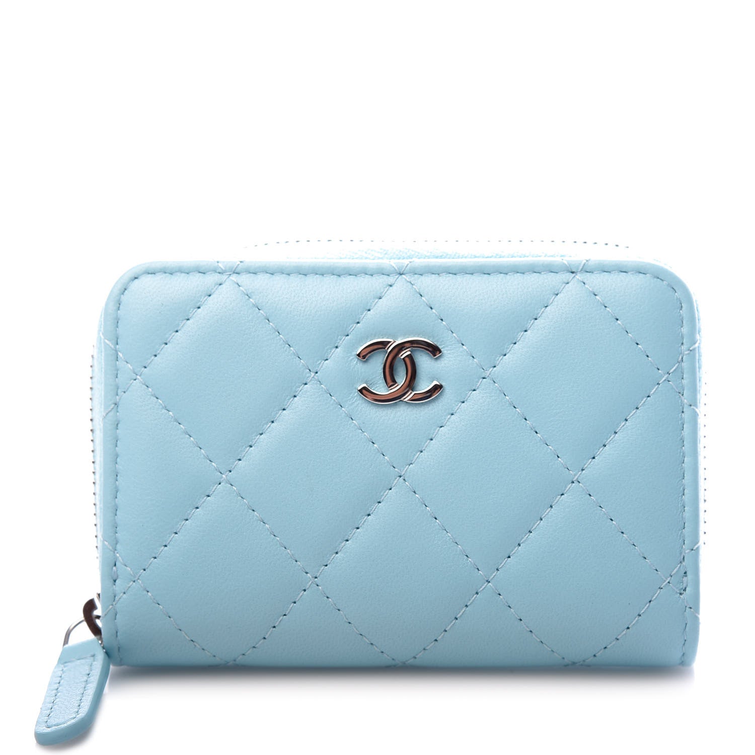 Chanel Lambskin Quilted Zip Around Coin Purse Wallet Neon Blue 1 of 8
