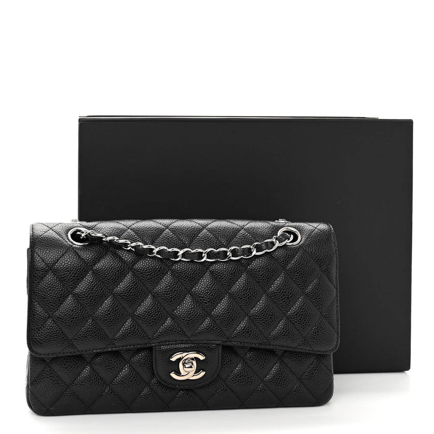 Caviar Quilted Medium Double Flap Black