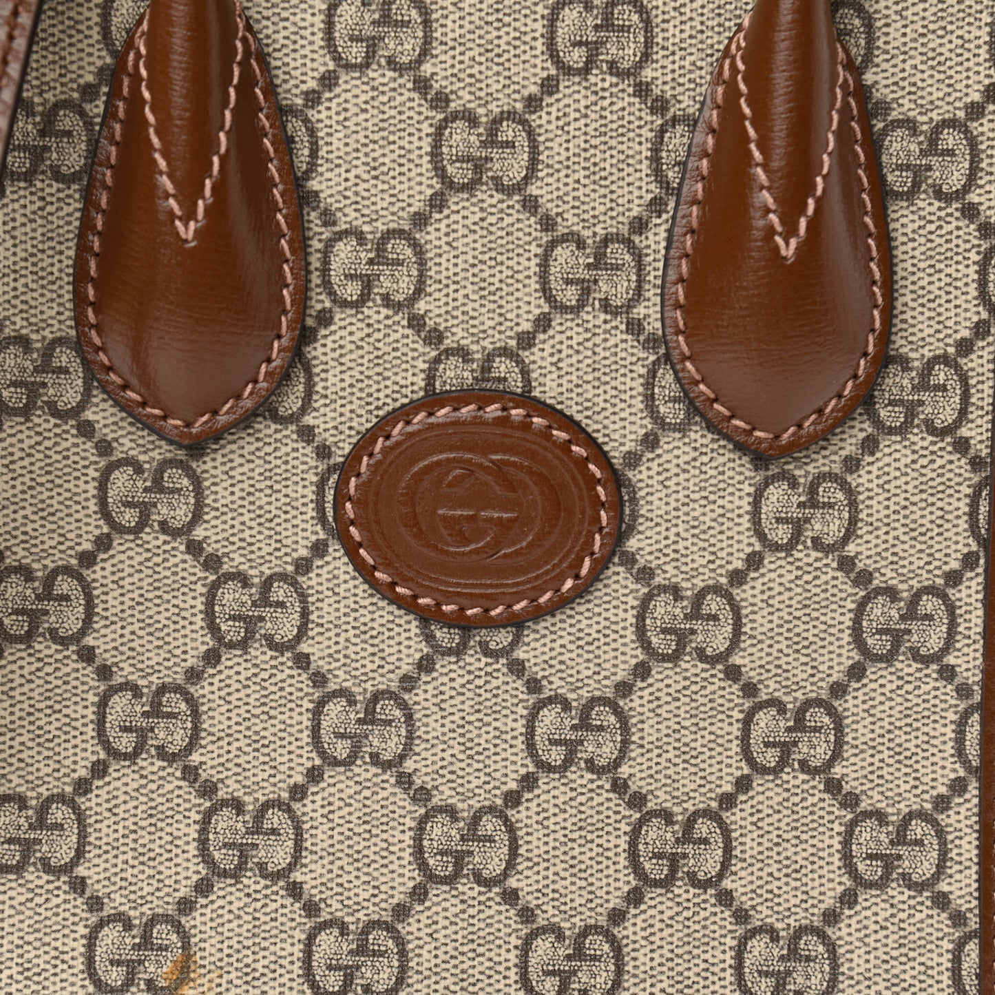 GG Supreme Monogram Azalea Calfskin Mini Retro Interlocking G Tote Bag Beige Ebony Brown Sugar