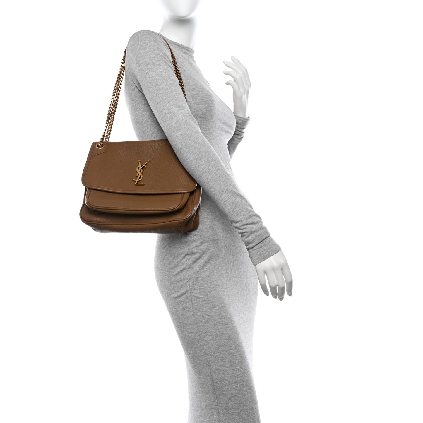 Grained Lambskin Monogram Medium Niki Chain Satchel Dark Cork
