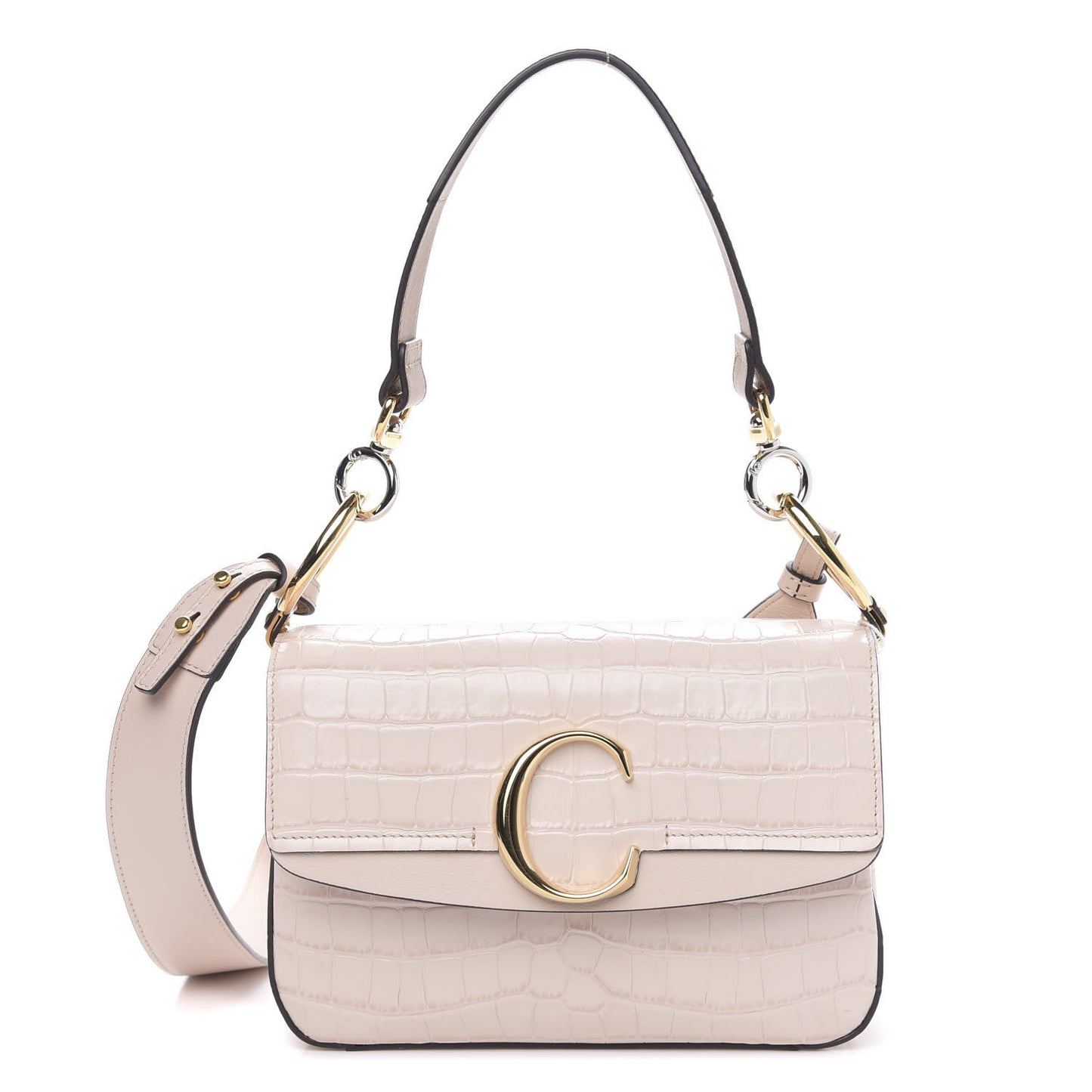 Calfskin Crocodile Embossed Small C Double Carry Cement Pink