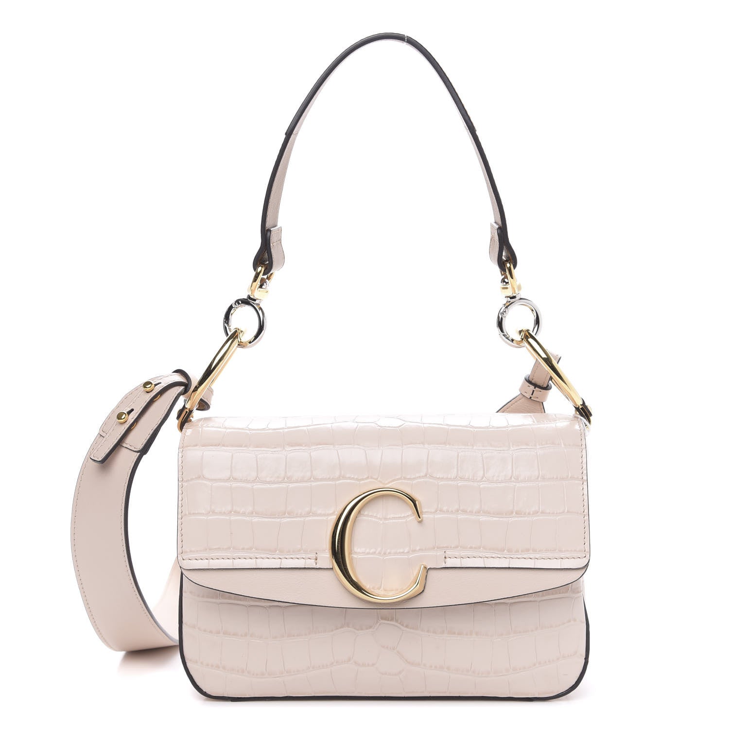 Chloe Calfskin Crocodile Embossed Small C Double Carry Cement Pink 1 of 10