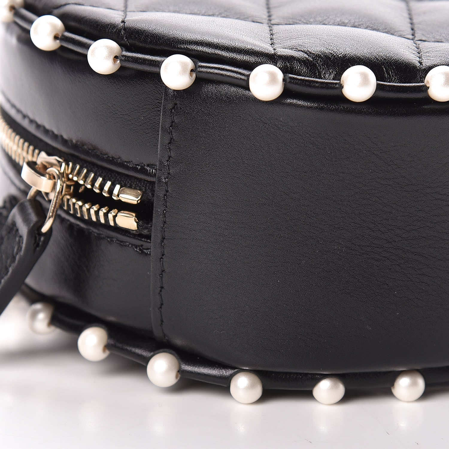 Chanel Calfskin Quilted Pearl Round Clutch With Chain Black 9 of 11