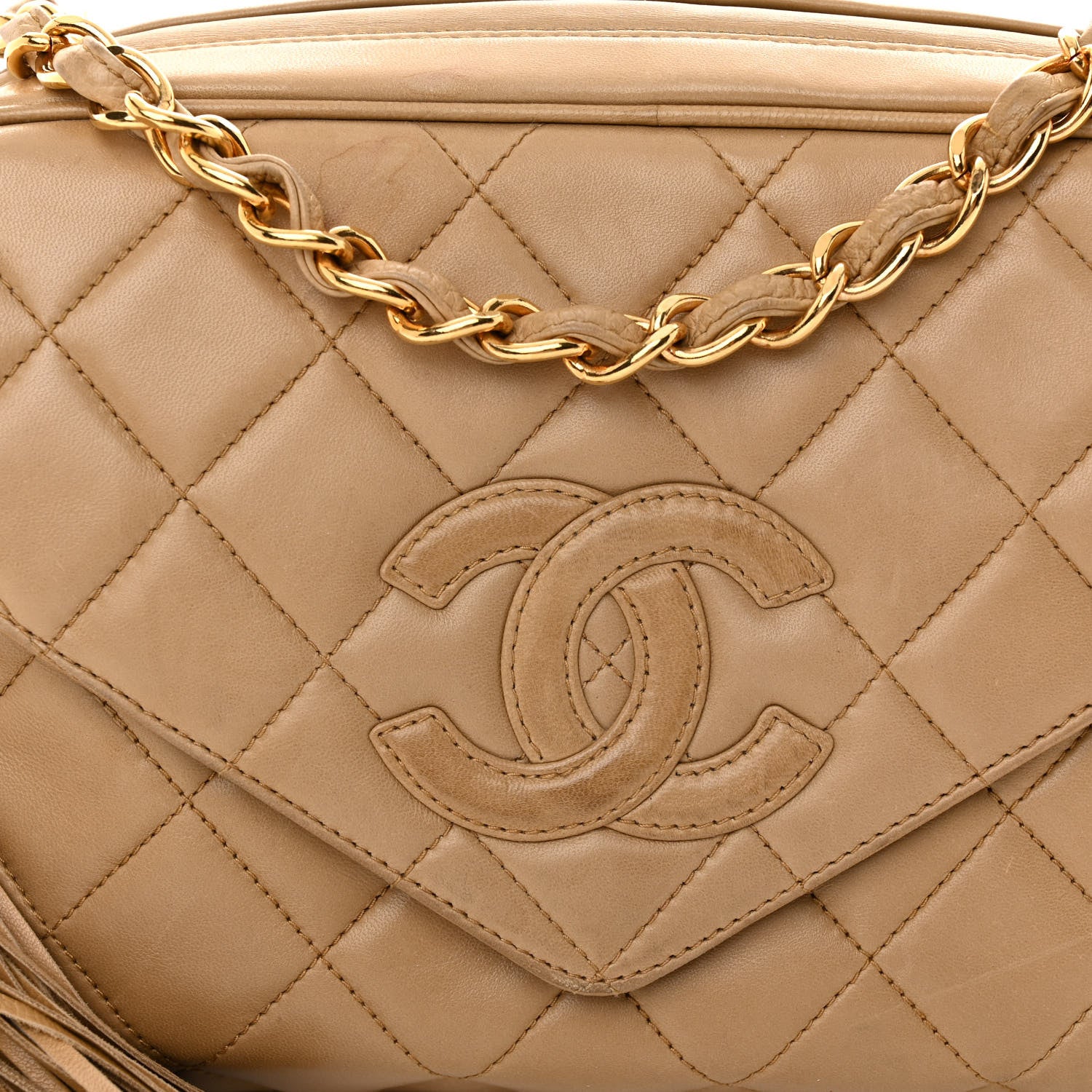 Chanel Lambskin Quilted Tassel Flap Camera Case Beige 10 of 13