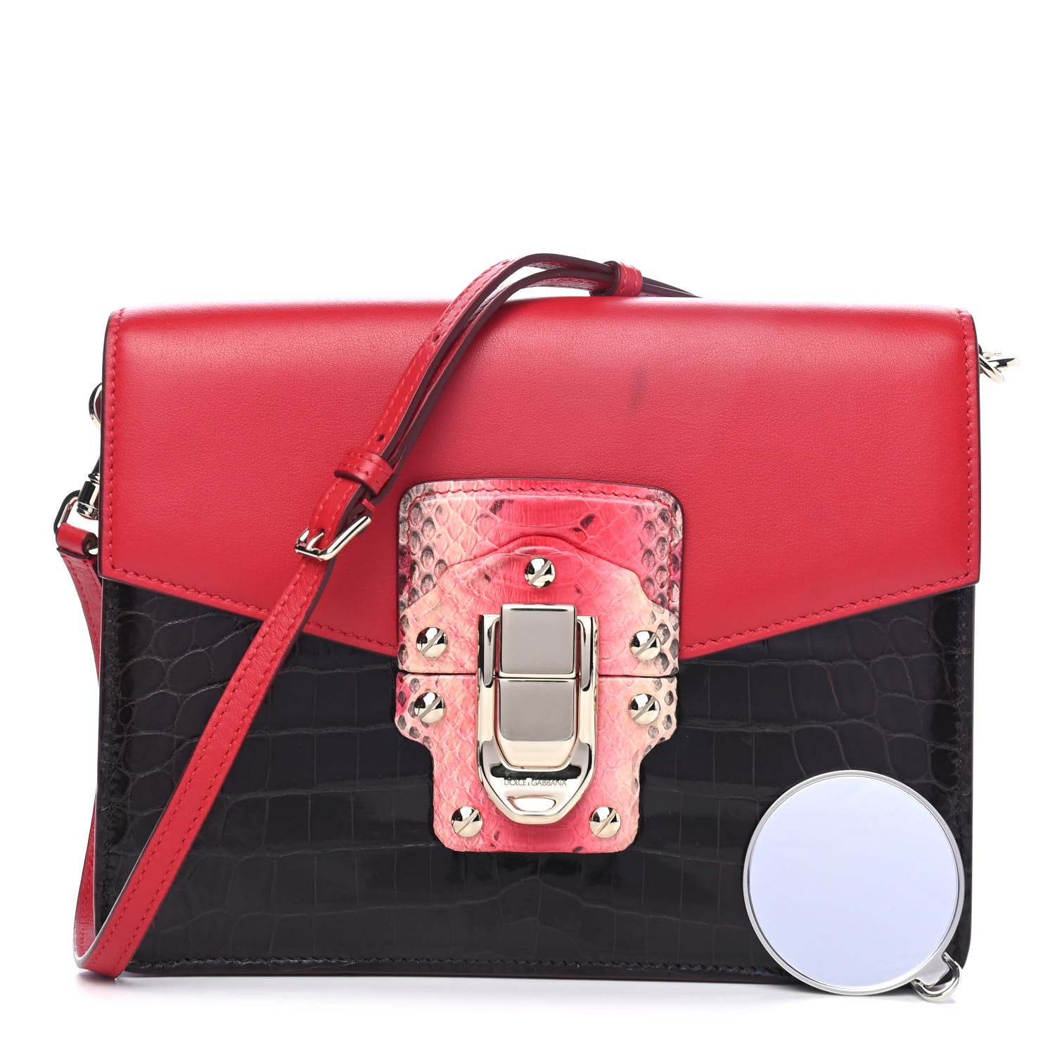 Dolce & Gabbana Calfskin Snakeskin Crocodile Embossed Lucia Shoulder Bag Red Black Multicolor 1 of 5