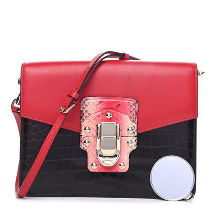 Dolce & Gabbana Calfskin Snakeskin Crocodile Embossed Lucia Shoulder Bag Red Black Multicolor 1 of 5