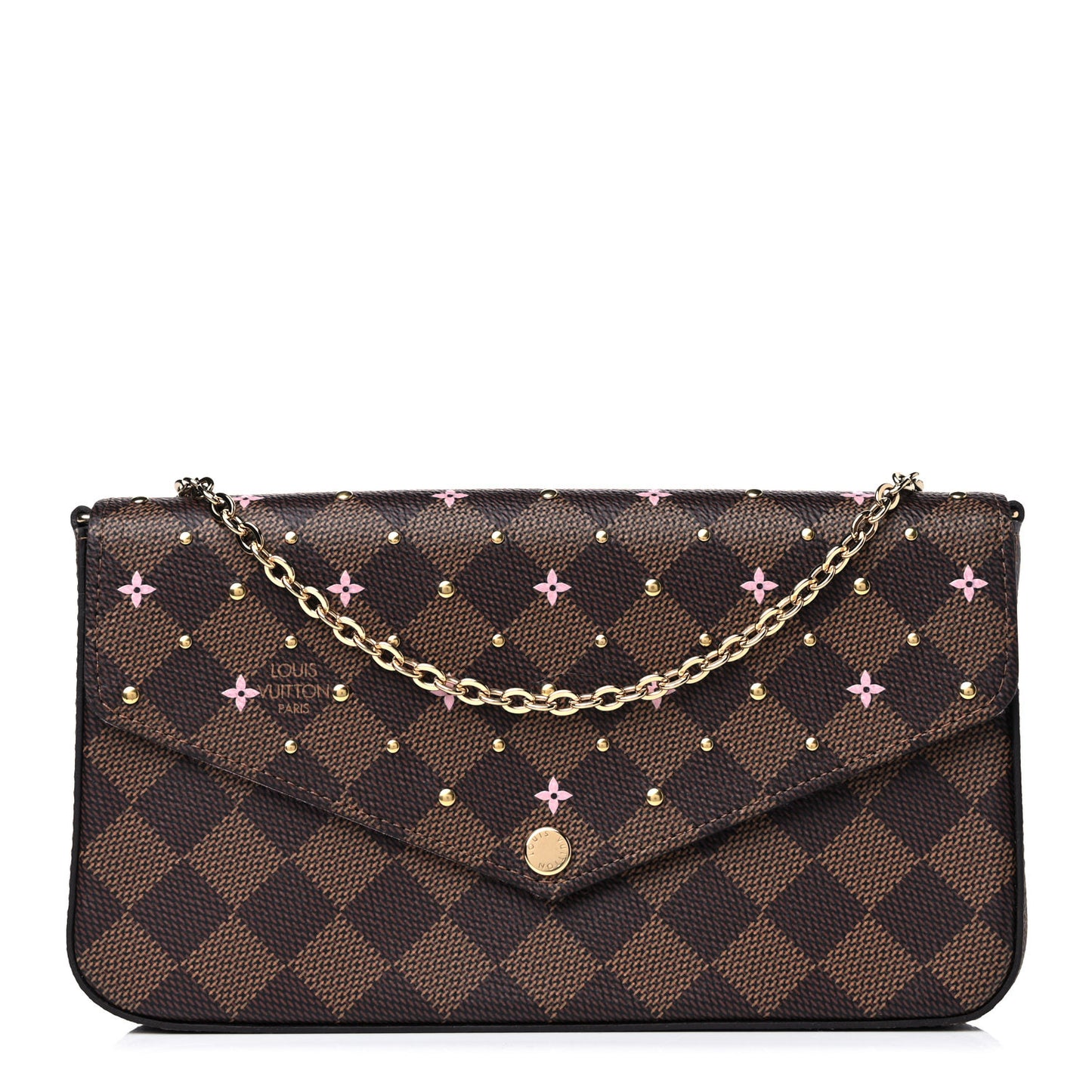 Damier Ebene Studded Pochette Felicie Chain Wallet