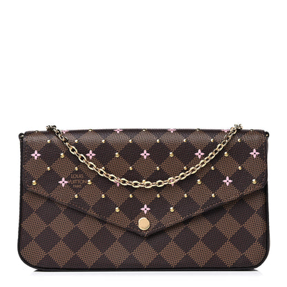Louis Vuitton Damier Ebene Studded Pochette Felicie Chain Wallet 1 of 9