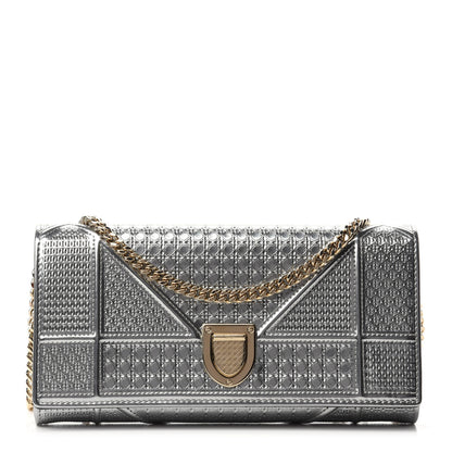 Christian Dior Metallic Patent Micro-Cannage Diorama Croisiere Chain Wallet Silver 1 of 11