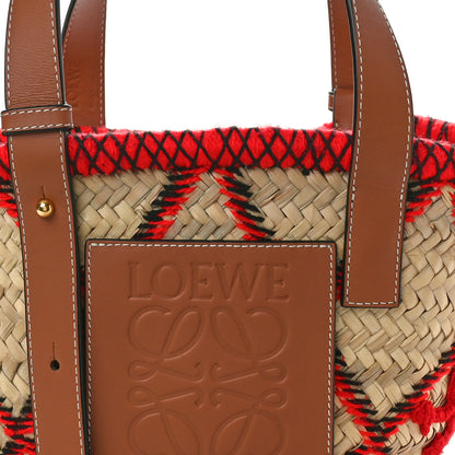 Loewe Embroidered Raffia Basket Tote Bag Natural Tan Red 7 of 9