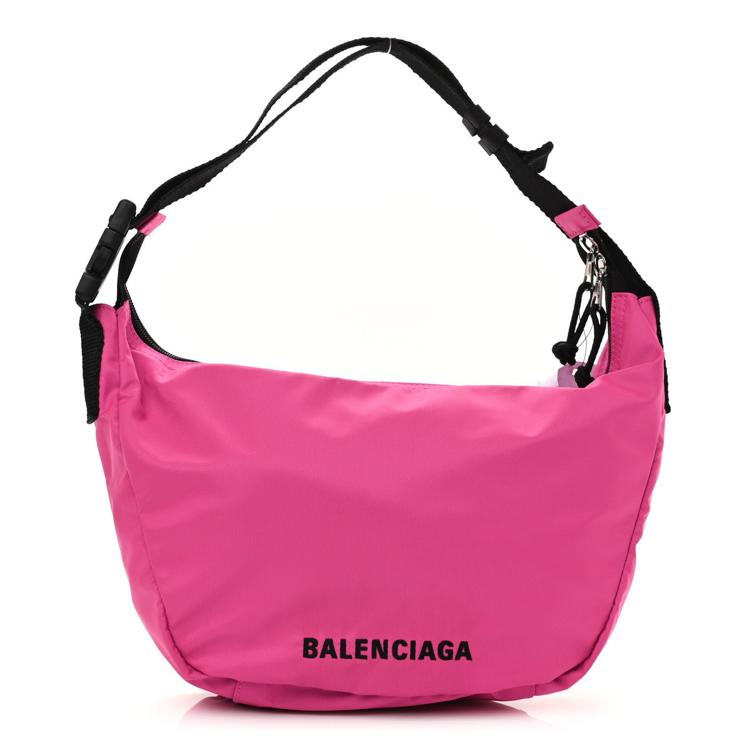 Balenciaga Recycled Sport Nylon Logo Embroidered Large Wheel Sling Bag Fluo Pink Black 1 of 10